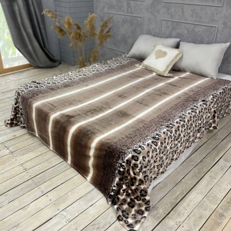 Купить Плюшевый плед микрофибра (покрывало на диван Королевское) Леопард с полосками Недорогие