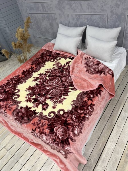 Плед на кровать стриженный Розовые цветы 3,5кг 200х240