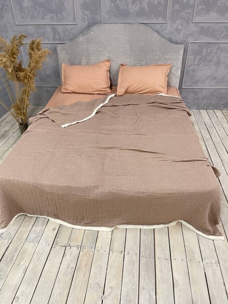 Плед муслиновый (махровое покрывало на кровать) Капучино
