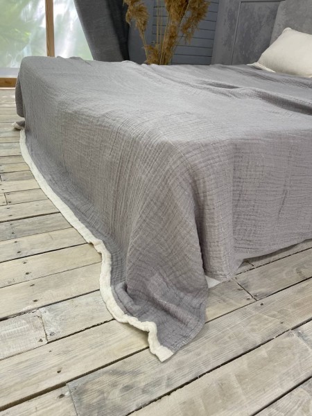 Плед муслиновый (махровое покрывало на кровать) Серый