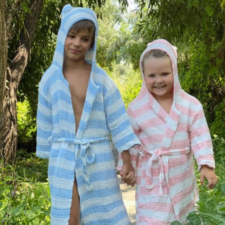 Купить Детский муслиновый халат Голубой 90 см Недорогие