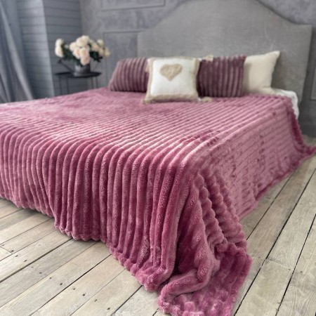 Купить Плюшевый плед микрофибра (покрывало на диван Королевское) Полоска Лилово-розовый Недорогие