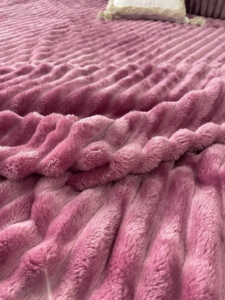 Плюшевый плед микрофибра (покрывало на диван Королевское) Полоска Лилово-розовый