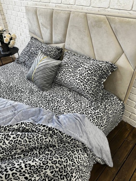 Плюшевое постельное белье (велюровое) Леопард серый