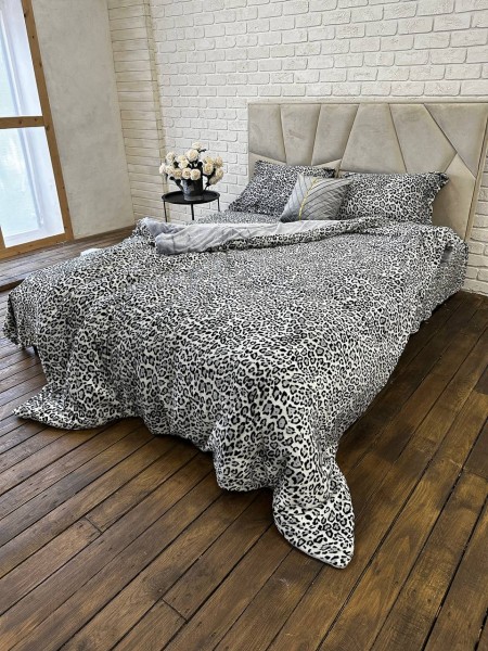 Плюшевое постельное белье (велюровое) Леопард серый