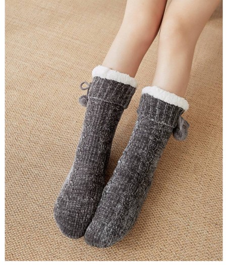 Плюшевые носки-тапочки с помпонами, графит