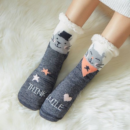 Купить Зимние теплые носки-тапочки , Котик Недорогие