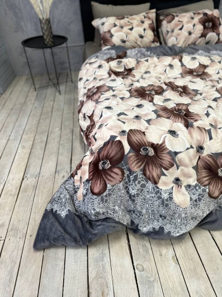 Плюшевое постельное белье (велюровое) Цветы с 4 наволочками