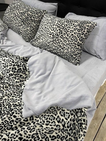 Плюшевое постельное белье (велюровое) Ягуар серый с 4 наволочками