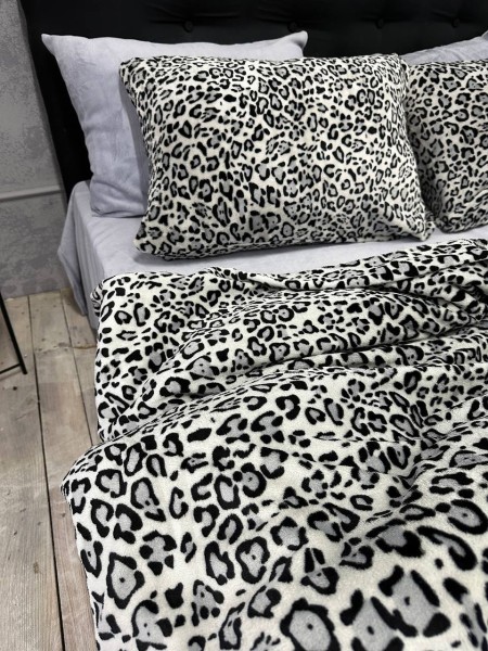 Плюшевое постельное белье (велюровое) Ягуар серый с 4 наволочками