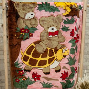 Дитячий плед Ведмедики і черепаха, рожевий 110х140