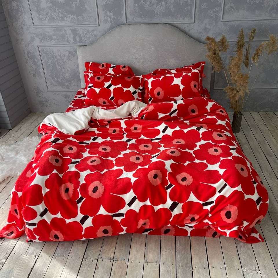 Плюшевое постельное белье (велюровое) Маки красные