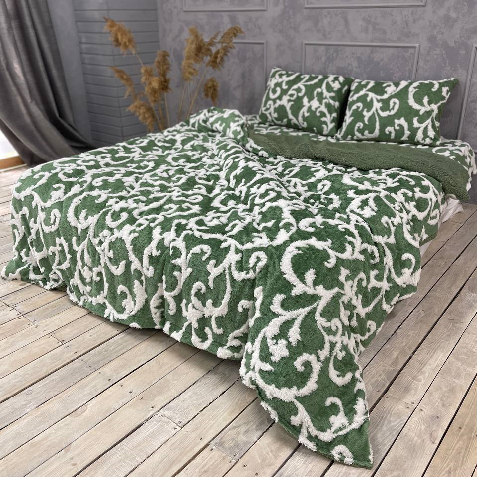 Плюшевое постельное белье (велюровое) Ажур Зеленый