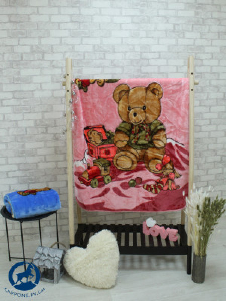 Дитячий плед Ведмедик з іграшками , рожевий 110х140