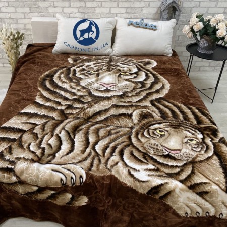 Купить Плед на кровать стриженный  Тигрица с тигренком 200х240 3,5 кг Недорогие