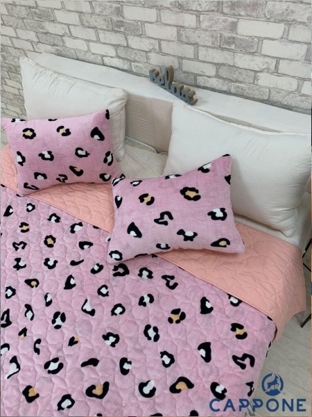 Стёганое покрывало с подушками Розовый ягуар 220х240 160х200+(подушки)