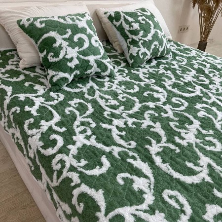 Придбати Стьобане покривало з подушками Завиток Зелений 200х220 Недорогі