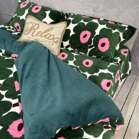 Плюшевое постельное белье (велюровое) Маки зеленые