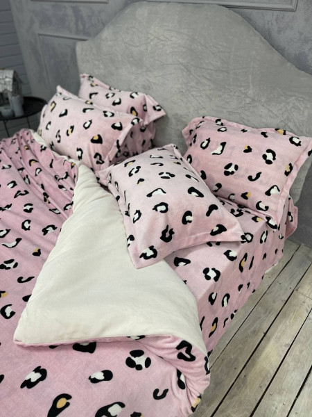 Плюшевое постельное белье (велюровое) Ягуар Розовый, Евро, полуторный