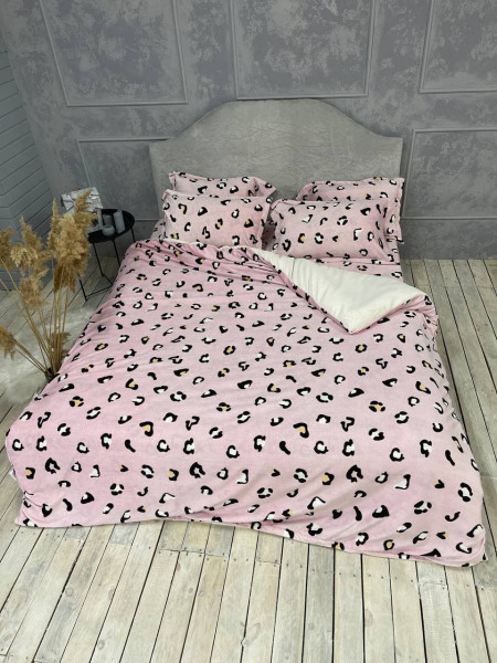 Плюшевое постельное белье (велюровое) Ягуар Розовый, Евро, полуторный