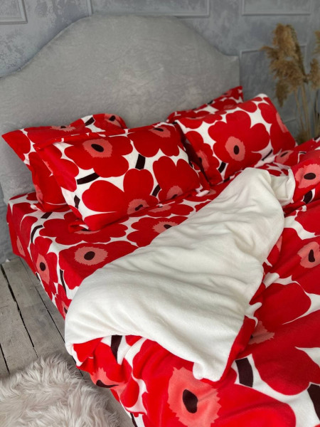 Плюшевое постельное белье (велюровое) Маки красные
