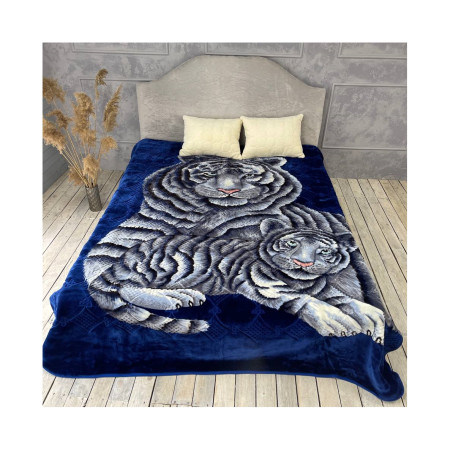 Купить Плед на ліжко стрижений 3,5 кг Тигри на синьому 200х240 недорого