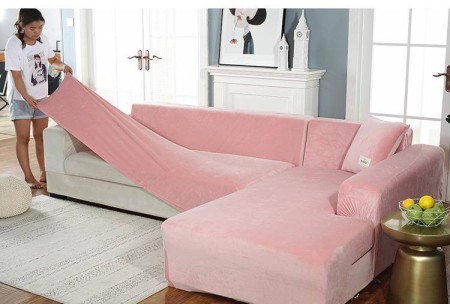 Чохол на диван із королівського велюру Рожевий