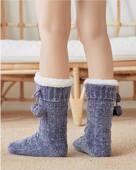 Плюшеві шкарпетки-тапочки з помпонами, сталь