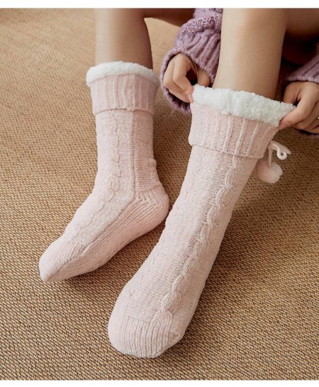 Плюшеві шкарпетки-тапочки з помпонами, пудра