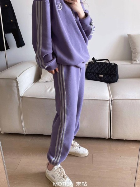 Придбати Домашній костюм жіночий з вертикальною смужкою Фіолетовий Недорогі