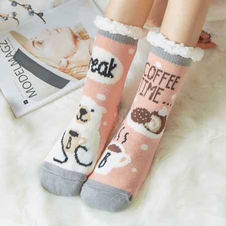Придбати Новорічні теплі шкарпетки-тапочки, Coffee time Недорогі