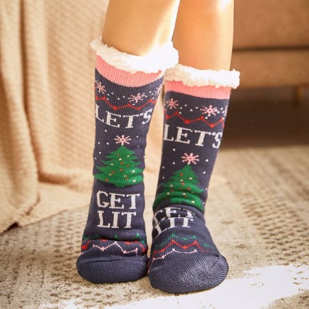 Придбати Новорічні теплі шкарпетки-тапочки, Ялиночка Недорогі