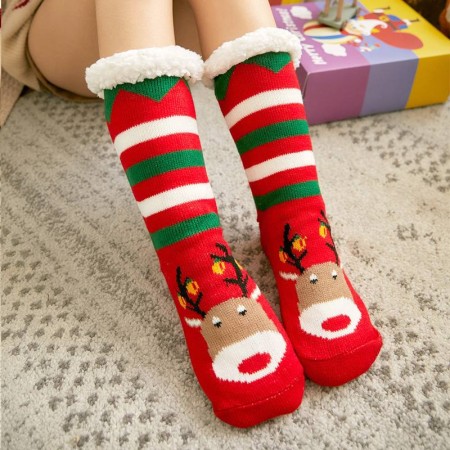 Придбати Новорічні теплі шкарпетки-тапочки, Смугасті Недорогі