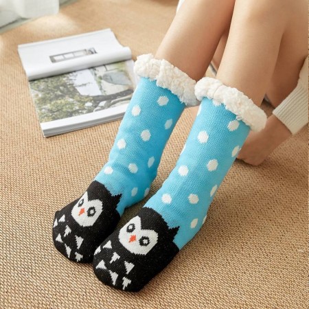 Купить Зимние теплые носки ,Сова (голубой) Недорогие