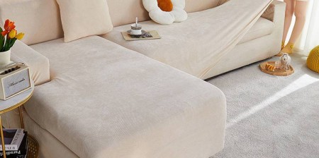 Чехол на диван из микровелюра, Кремовый