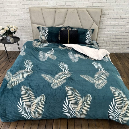 Плюшевое постельное белье (велюровое) Пальмовые Листья, изумруд