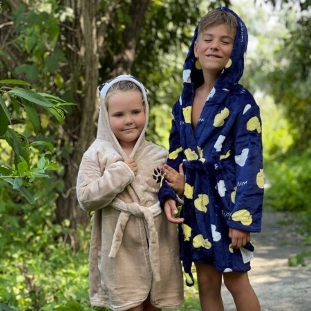 Купить Детский плюшевый (велюровый) халат Синий с уточками Недорогие