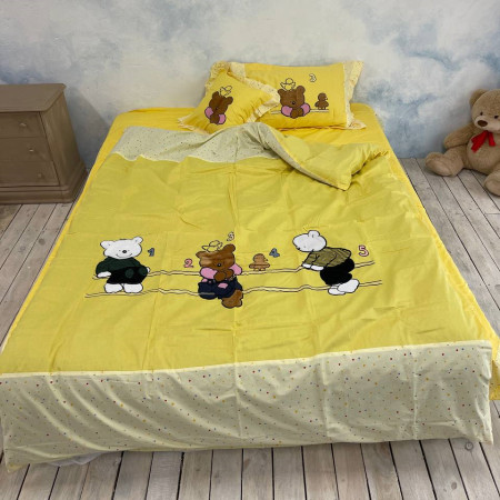 Купить Детское постельное белье Хлопок Веселые Мишки , желтый Недорогие