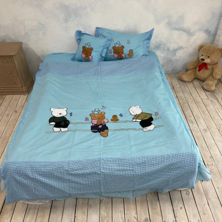 Купить Детское постельное белье Хлопок Веселые Мишки , голубой Недорогие
