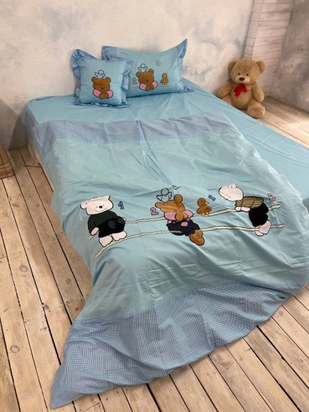 Детское постельное белье Хлопок Веселые Мишки , голубой