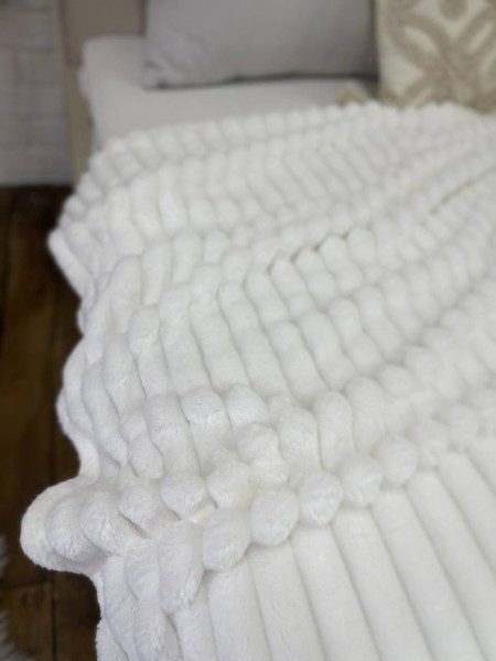 Плюшевый плед микрофибра (покрывало на диван Королевское) Полоска Белый