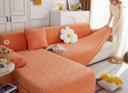 Чехол на диван  жаккардовый однотонный  Оранжевый
