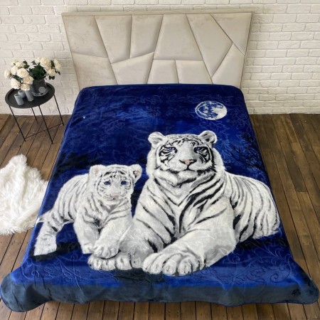 Плед на ліжко стрижений Білі Тигри 3,5кг