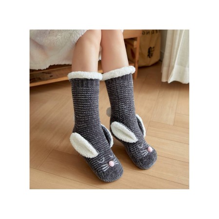 Плюшеві шкарпетки-тапочки Зайчики графіт