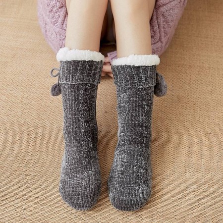 Придбати Плюшеві шкарпетки-тапочки з помпонами, графіт Недорогі