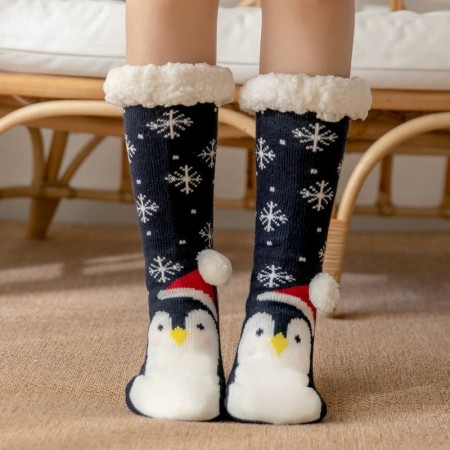 Зимові теплі шкарпетки-тапочки, Пінгвін і сніжинки